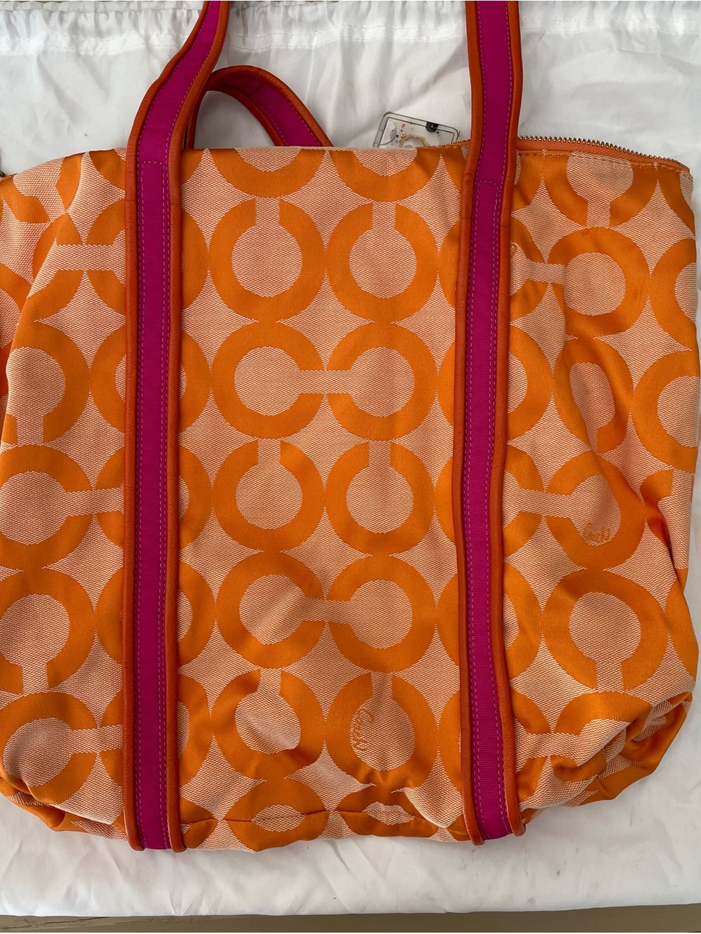 RARE Coach Orange and Pink Signature Canvas Tote - Picture 5 of 7